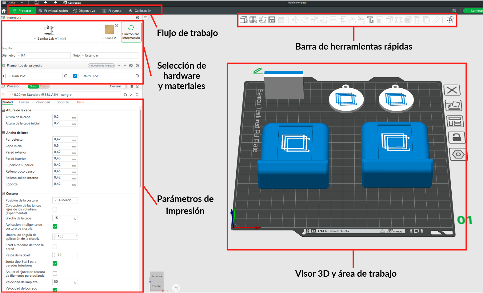 Interfaz de Bambu Studio